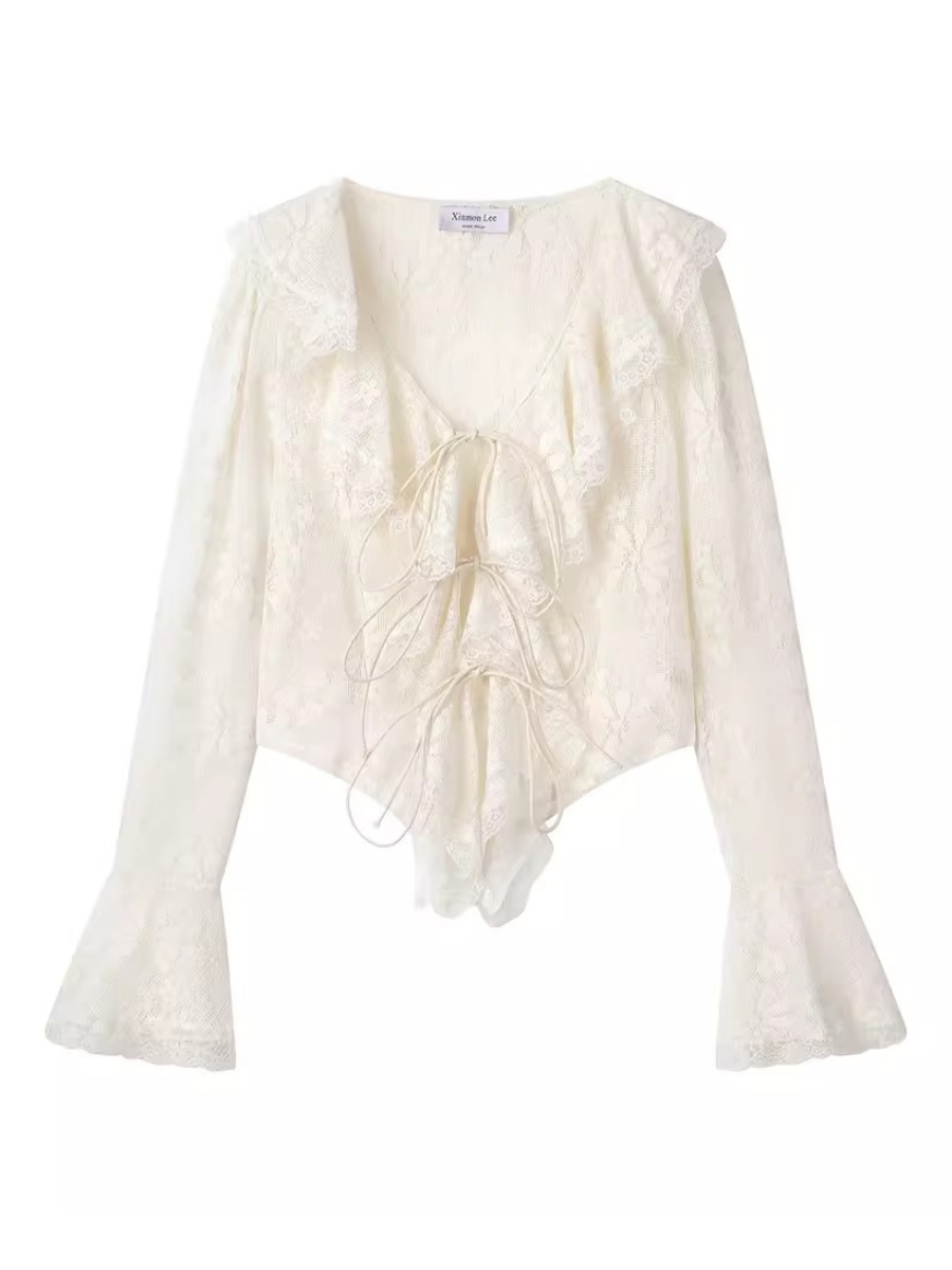Sheer Lace Ribbon Blouse