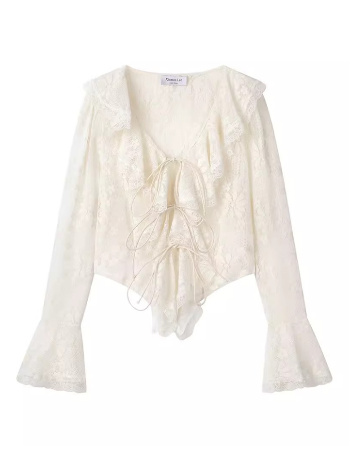 Sheer Lace Ribbon Blouse