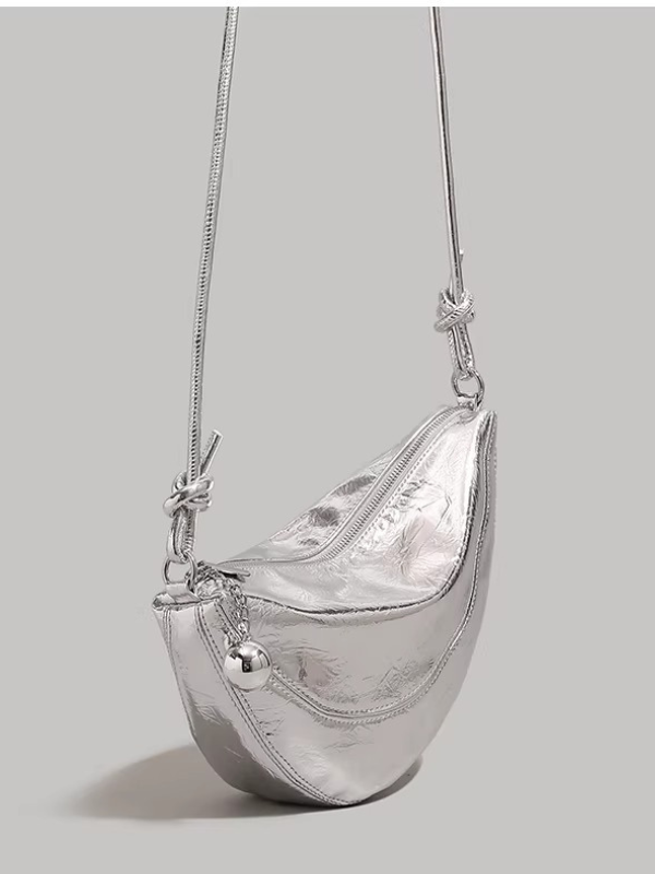 Metallic Crescent Charm Bag