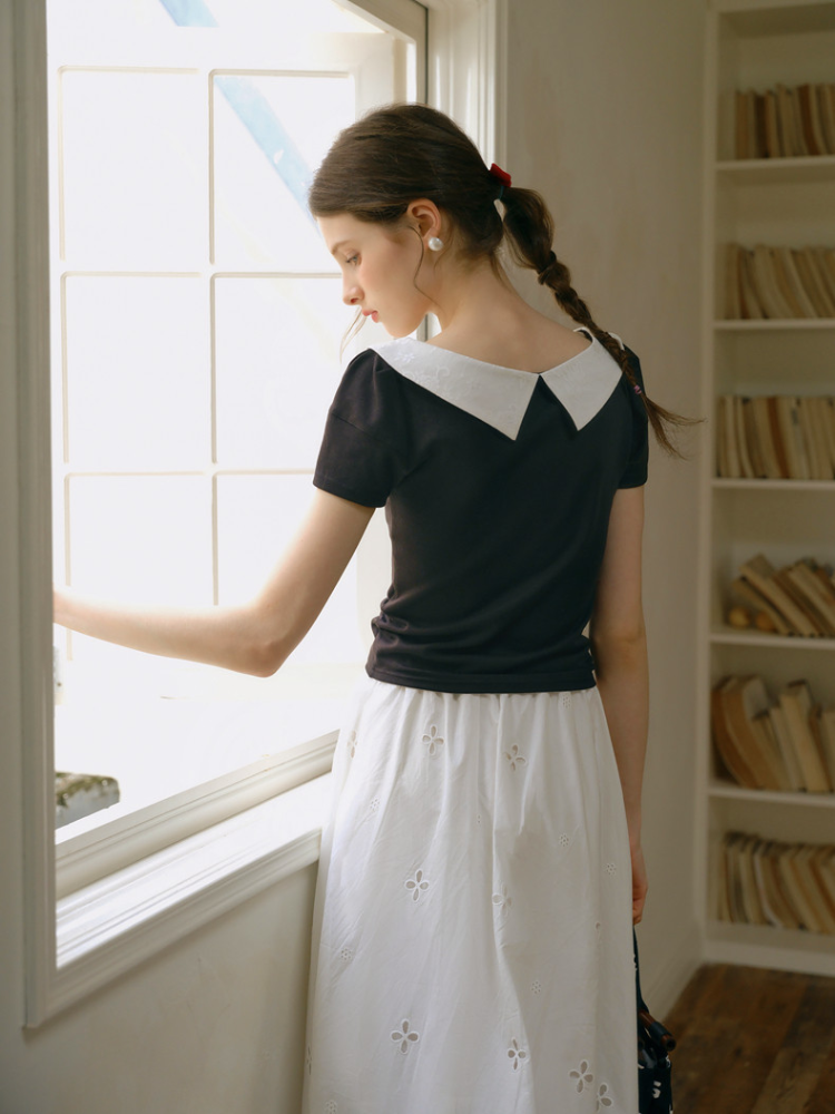 Embroidered Collar Top