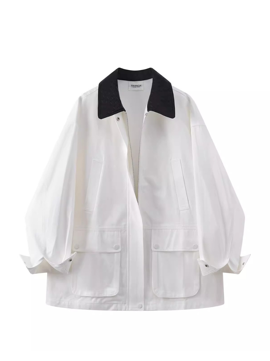 Contrast Leather Collar Jacket