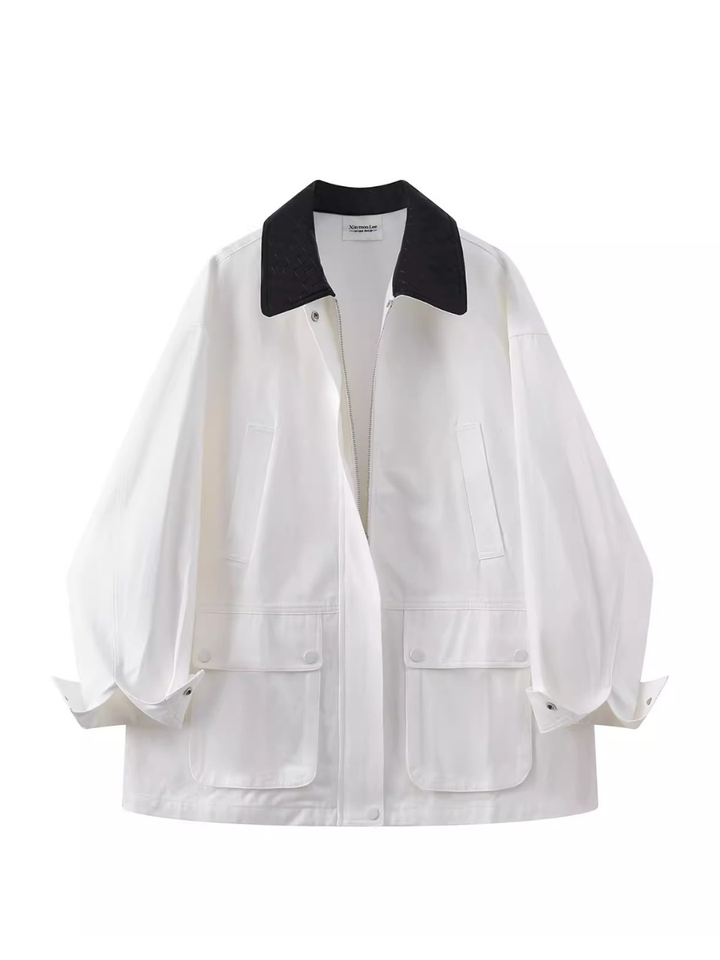 Contrast Leather Collar Jacket