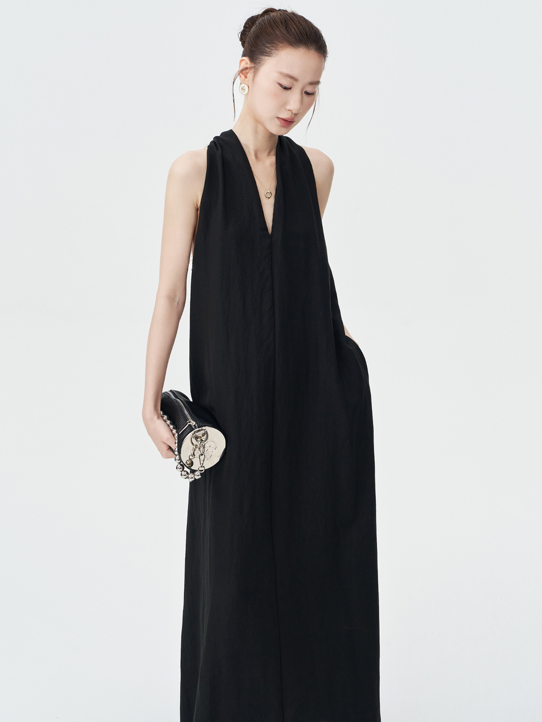 Twist Back Halter Neck Maxi Dress