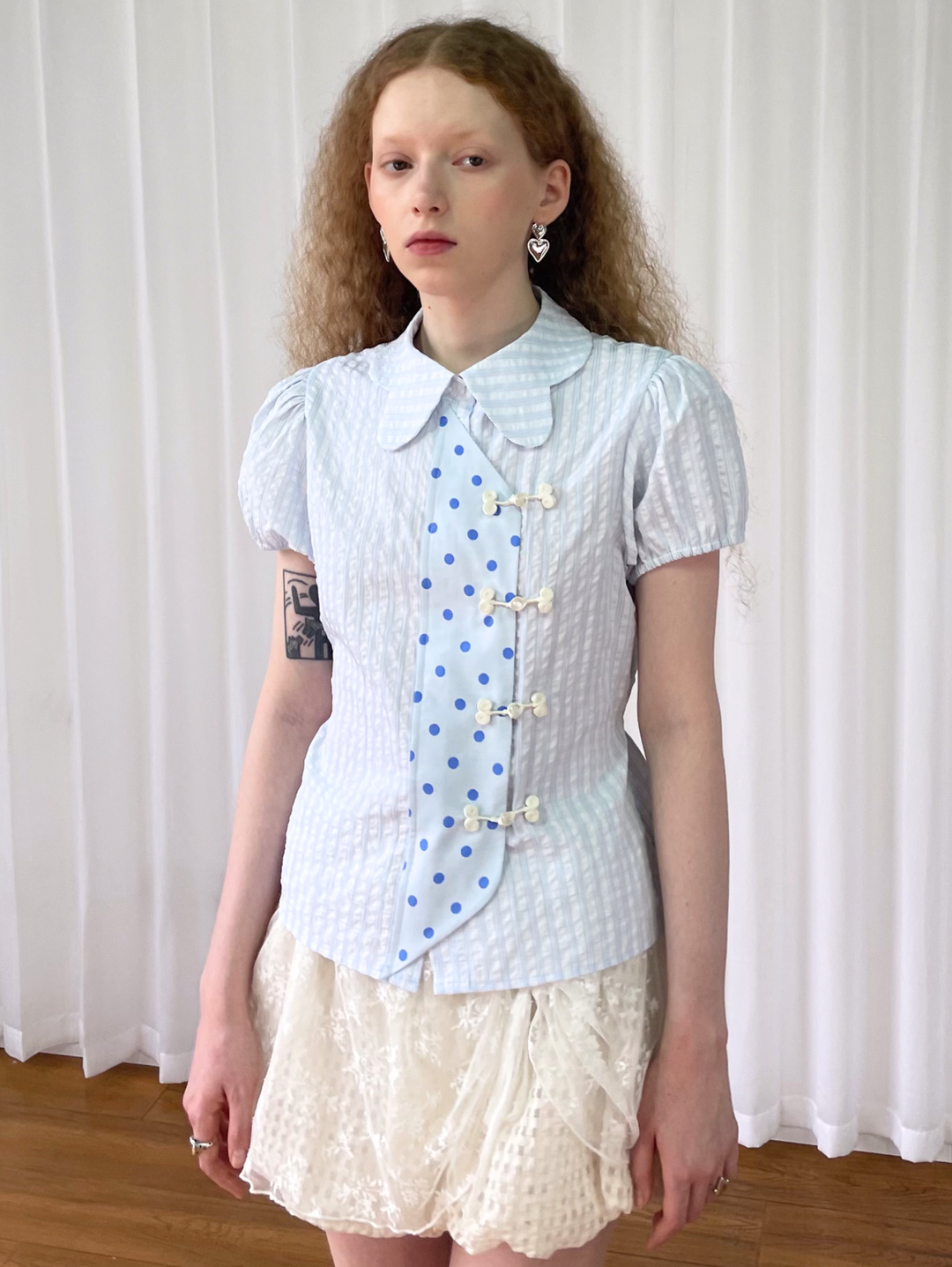 【Loose Smell】Sky Dot Panel Charm Blouse