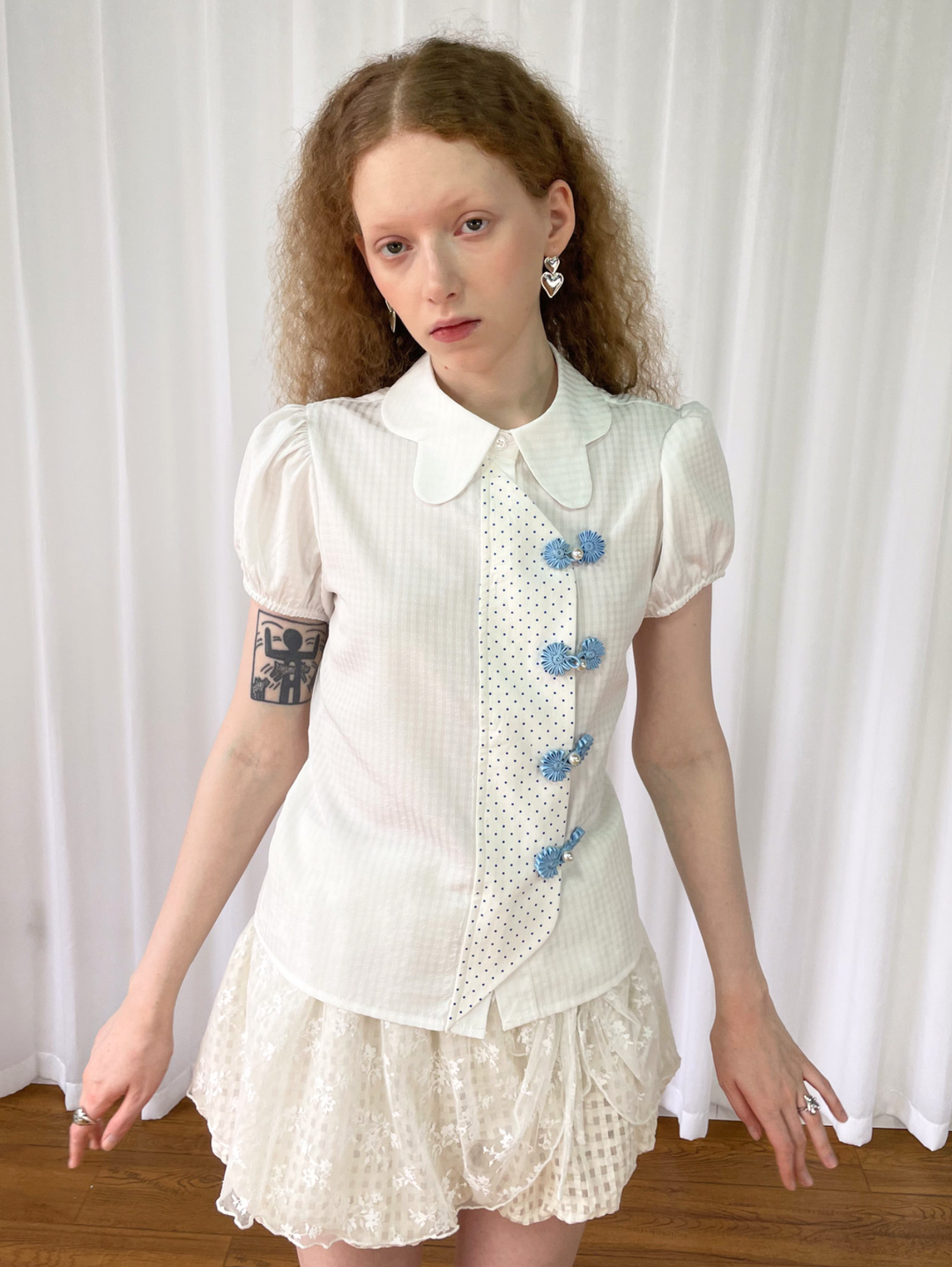 【Loose Smell】Dot Panel Charm Blouse