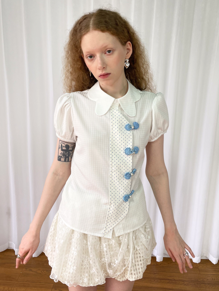 【Loose Smell】Dot Panel Charm Blouse