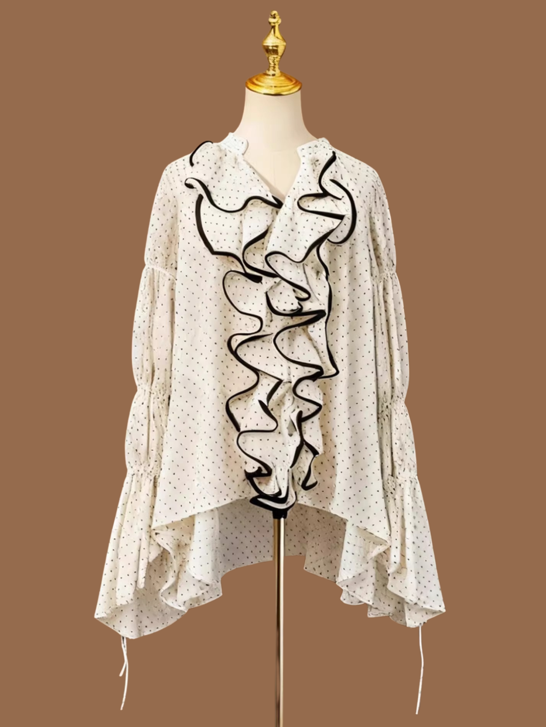 Polka Dot Contrast Frill Blouse