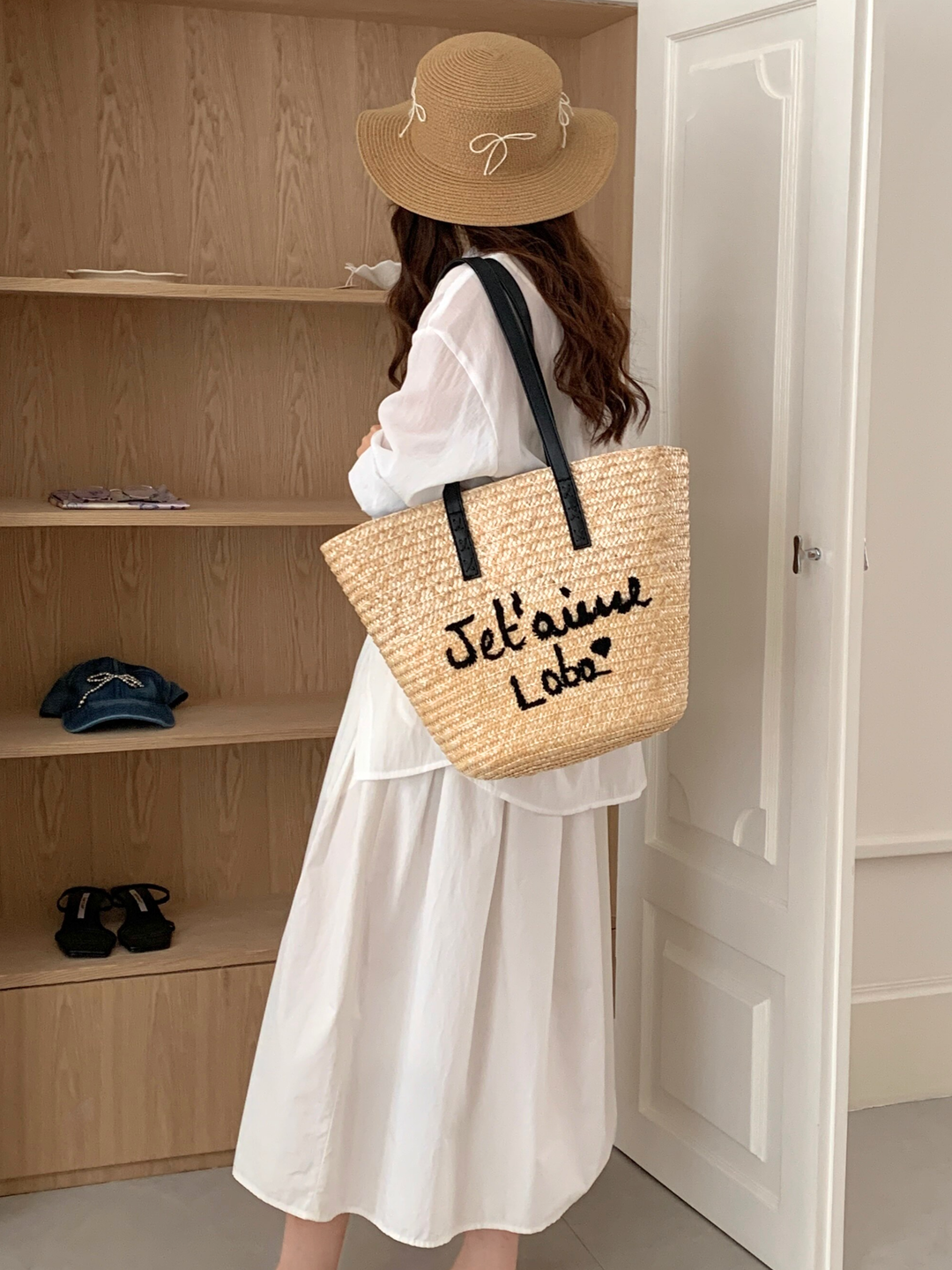 Je t’aime Logo Straw Tote Bag