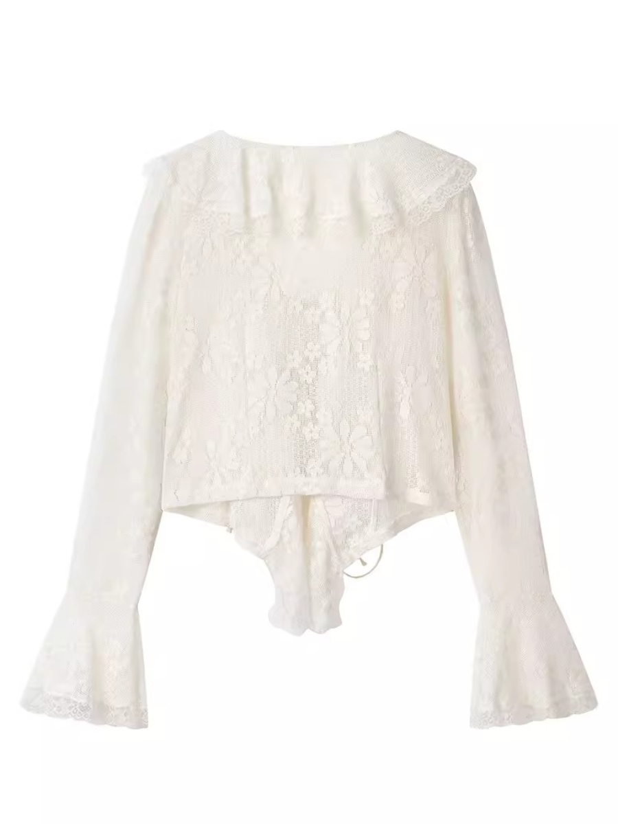 Sheer Lace Ribbon Blouse