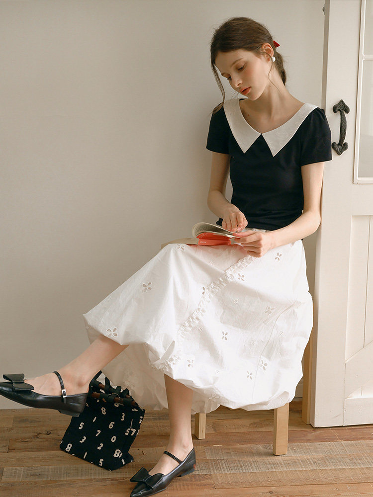 Embroidered Collar Top