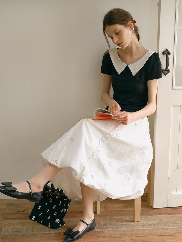Embroidered Collar Top