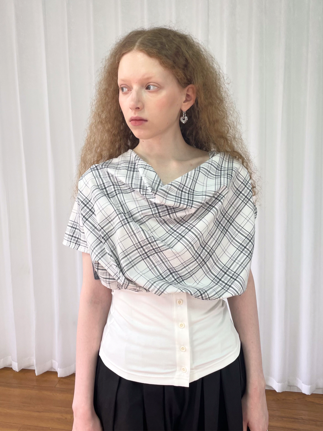 【Loose Smell】Draped Check Top