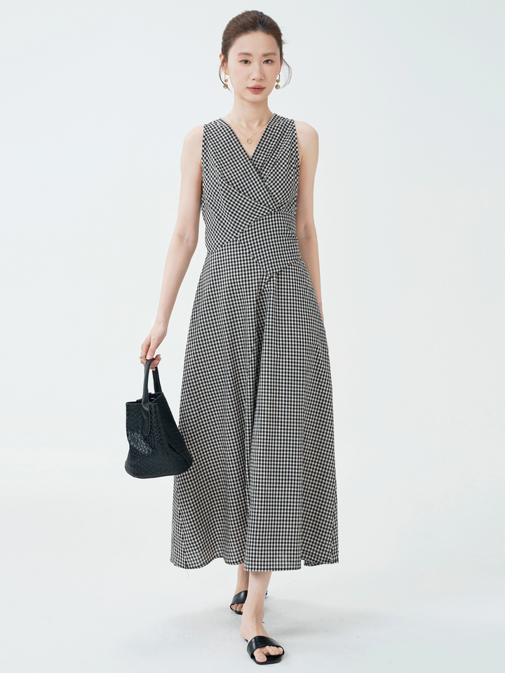 Gingham Wrap Flare Dress