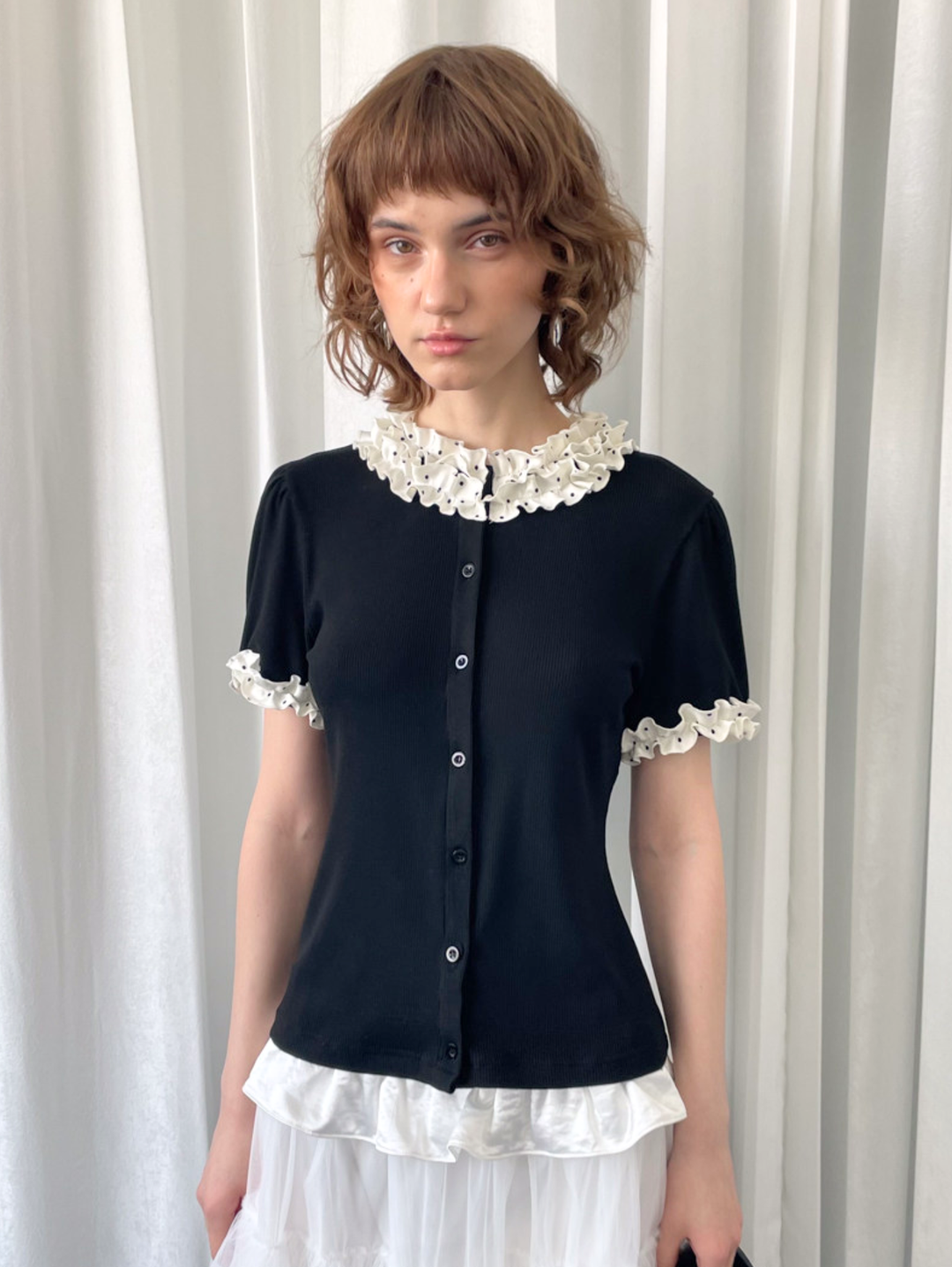 〈Pre Order〉【Loose Smell】Dot Frill Rib Top