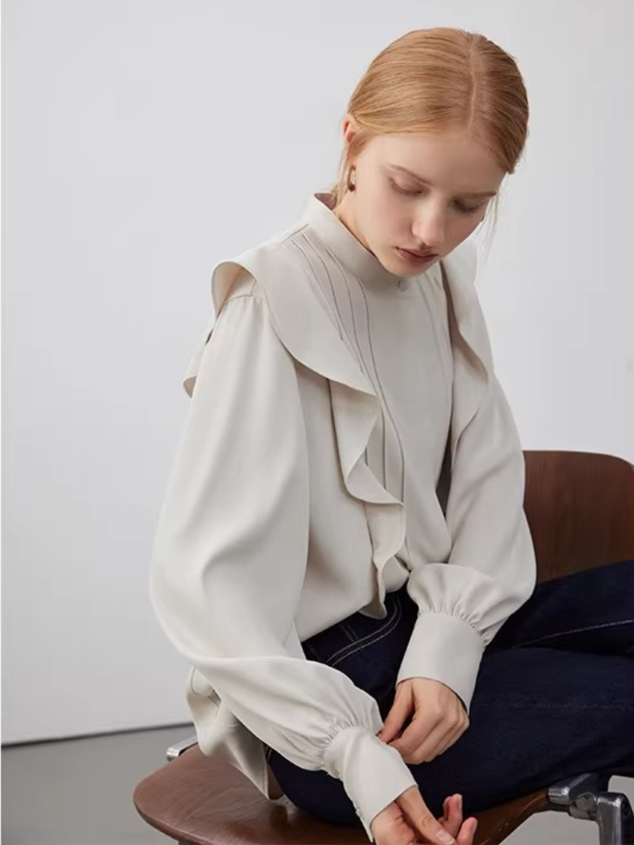 Pin Tuck Ruffle Blouse
