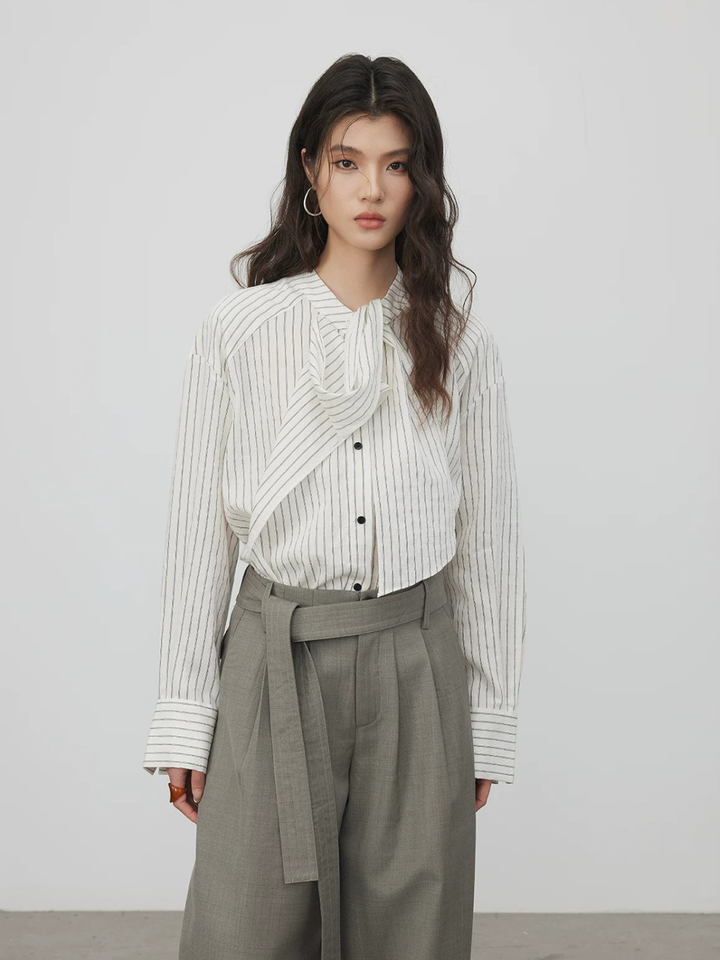 Asymmetric Tie Stripe Blouse