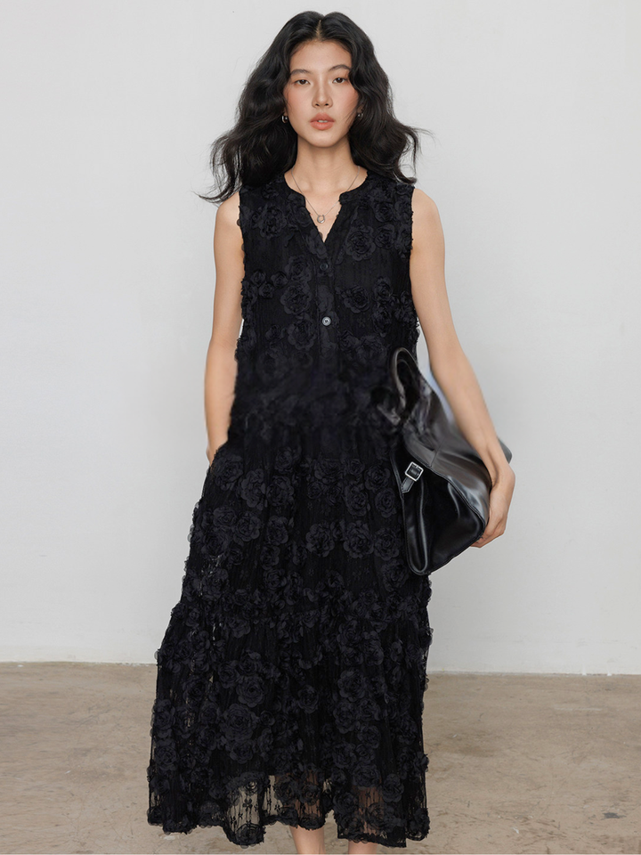 〈Pre order〉Noir Flower Lace Dress