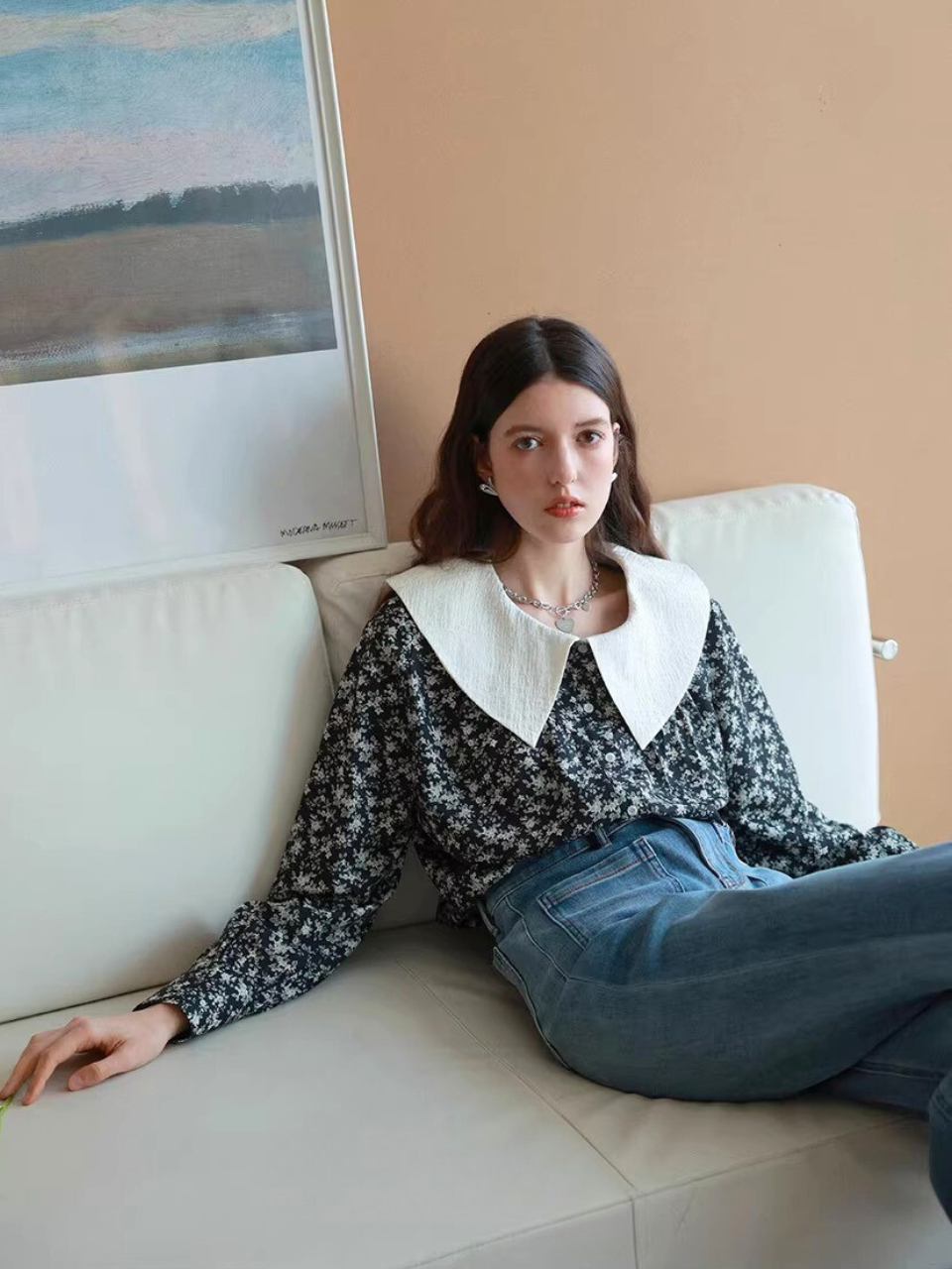 Vintage Flower Big Collar Blouse