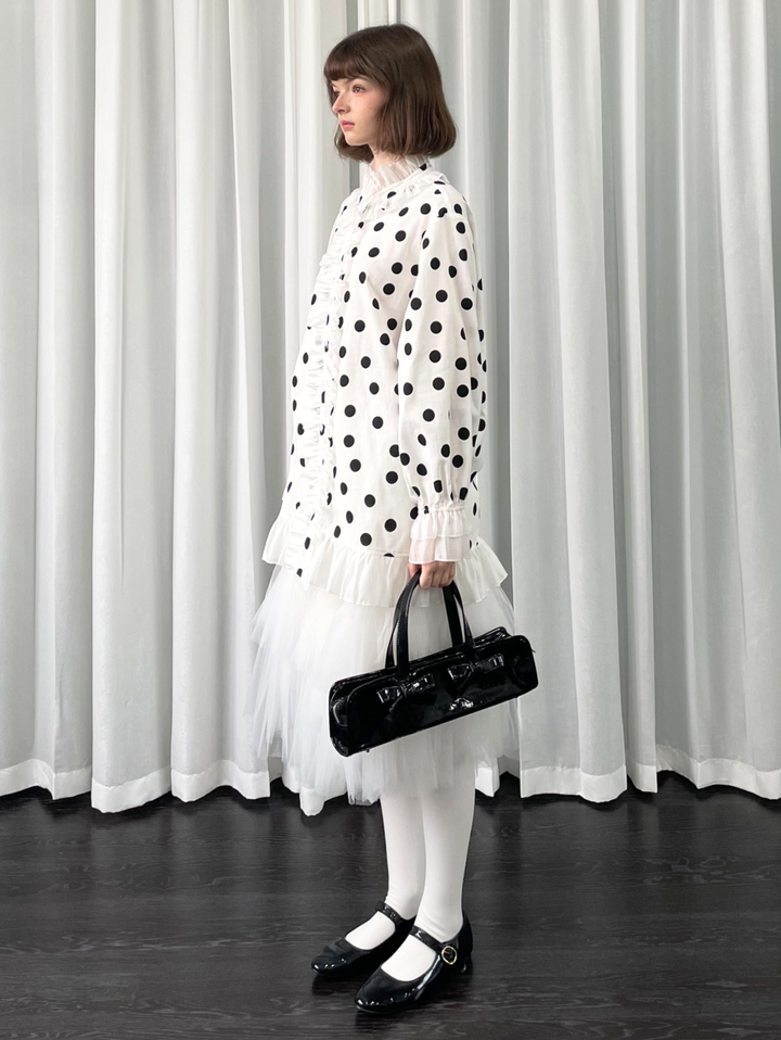【Loose Smell】Polka Dot Frill Stand Collar Blouse
