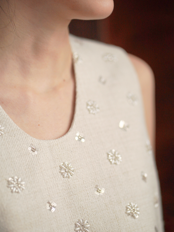 Floral Beaded Tweed Top