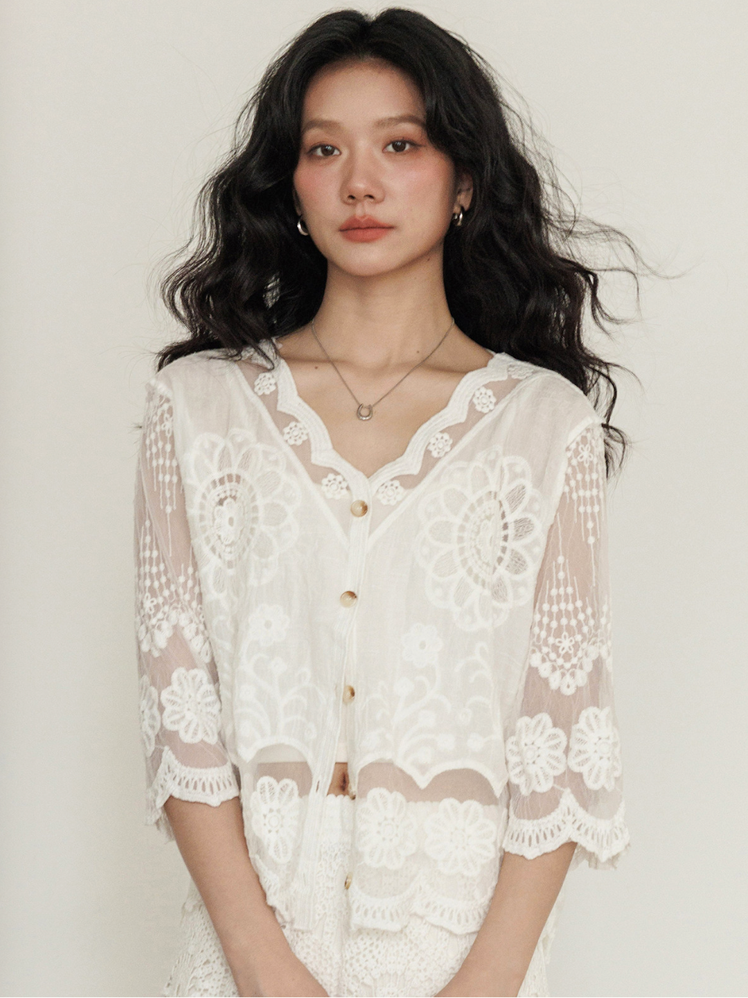 Sheer Floral Lace Cardigan Blouse