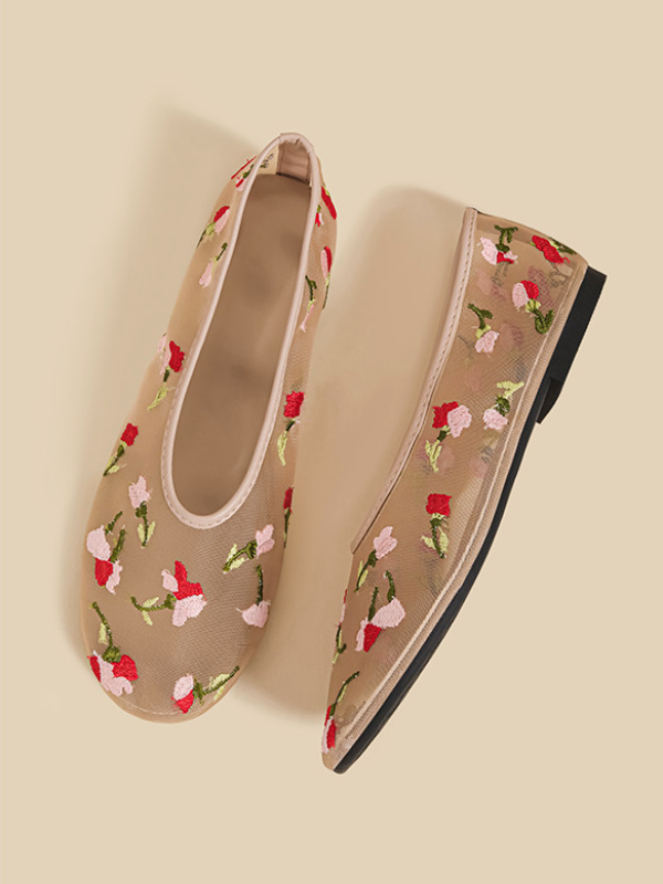Floral Embroidery Mesh Flats