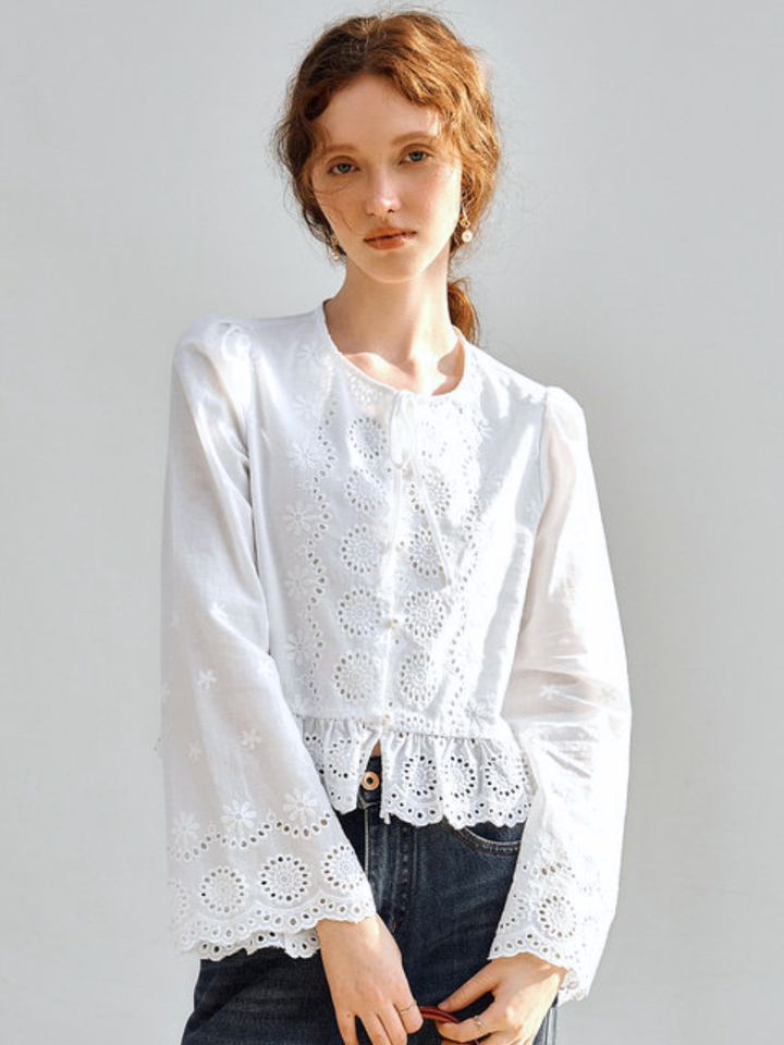 Fleur Eyelet Peplum Blouse