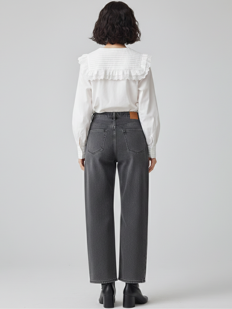 Tucked Lace Collar Blouse