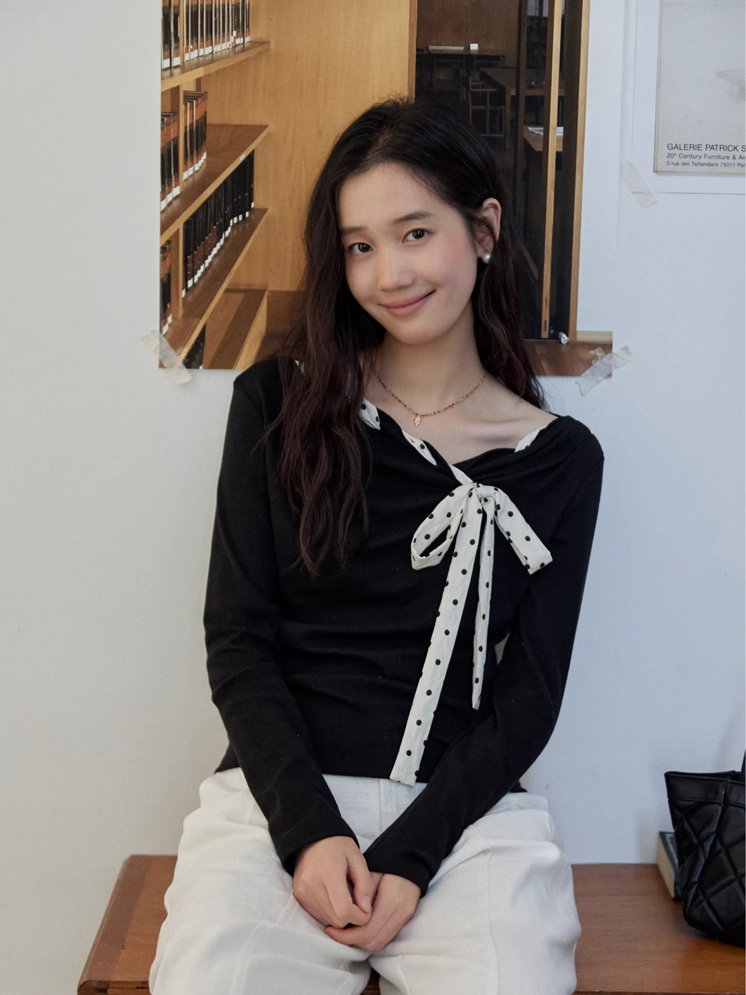 Dot Ribbon Asymmetric Cutsew