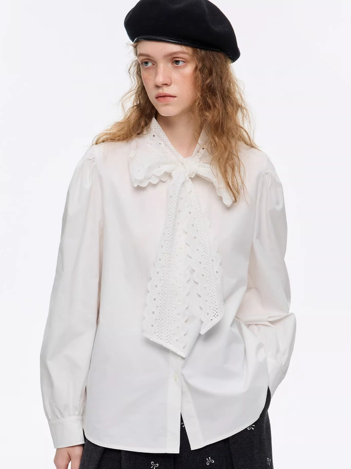 Lace Ribbon Tie Blouse
