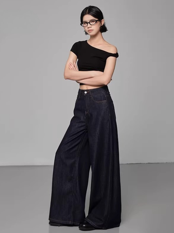 Length-Selectable Wide Denim Pants
