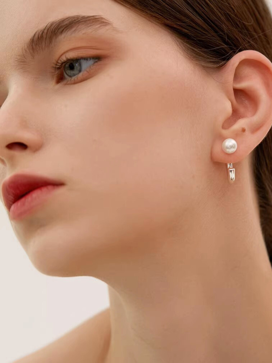 【EGO ACC】Pearl Curve Hoop Earrings