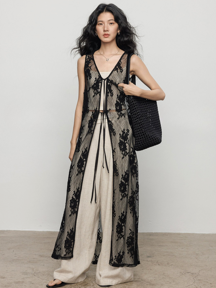 〈Pre Order〉Floral Lace Long Gilet