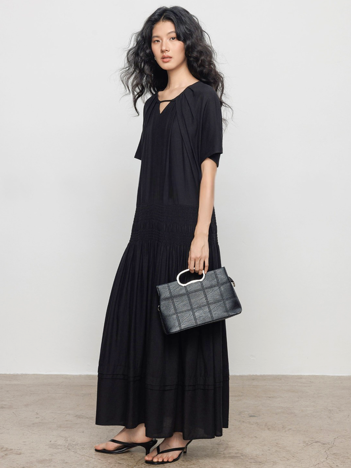 Keyhole Shirring Maxi Dress