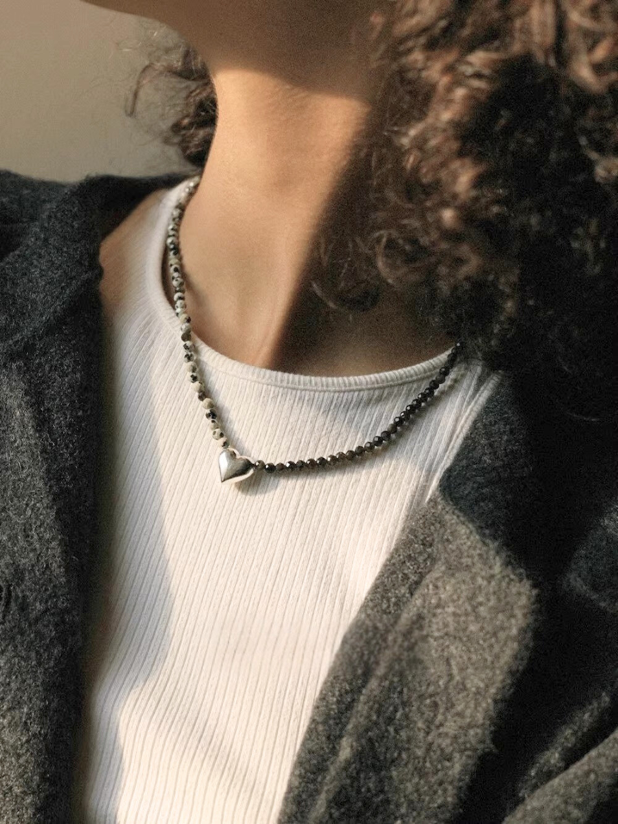 【EGO ACC】Half & Heart Beads Necklace