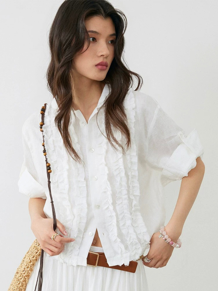 Frill Linen Sheer Blouse