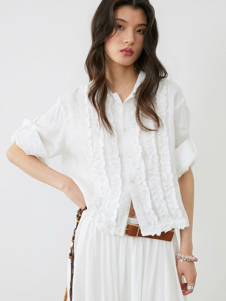 Frill Linen Sheer Blouse