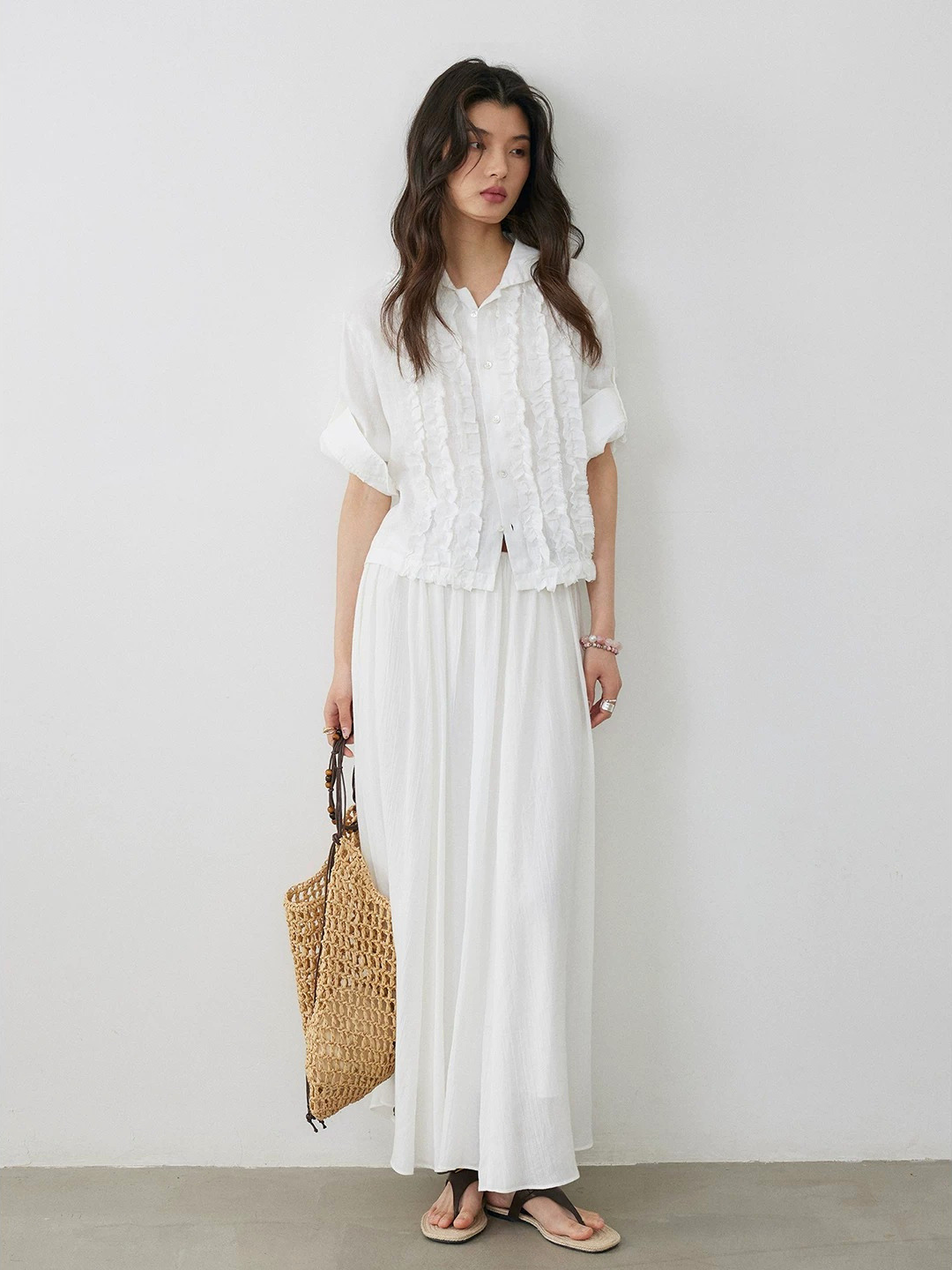 Frill Linen Sheer Blouse