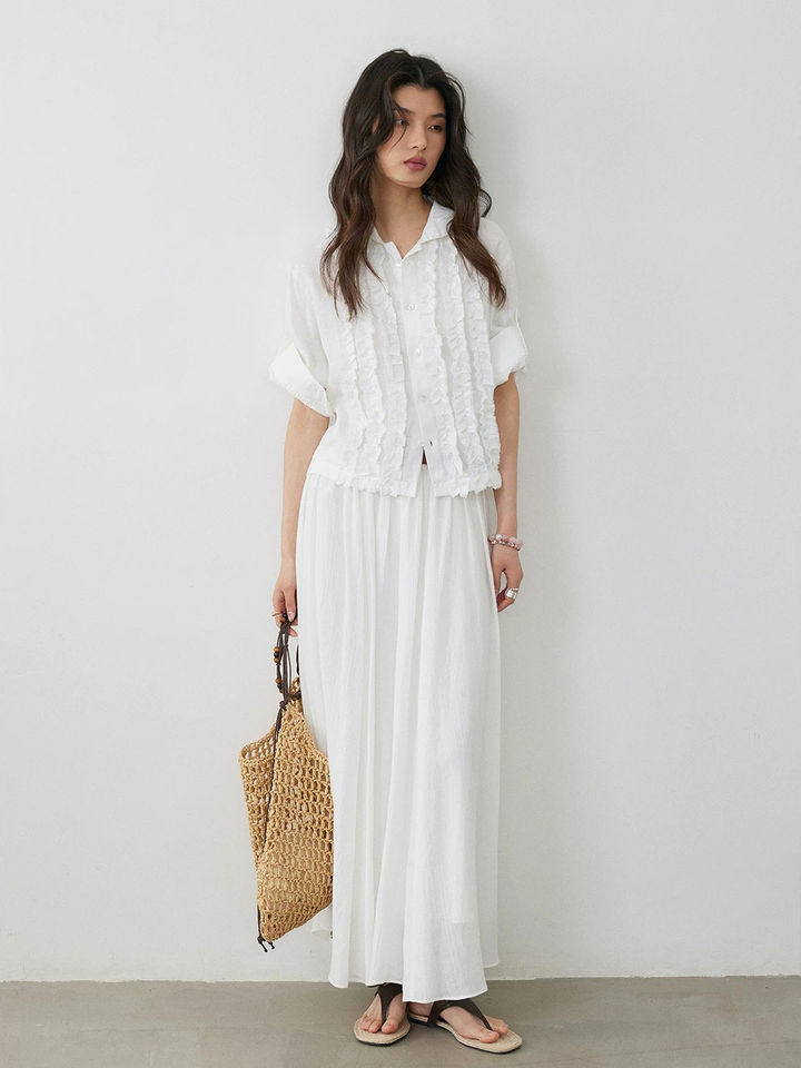 Frill Linen Sheer Blouse