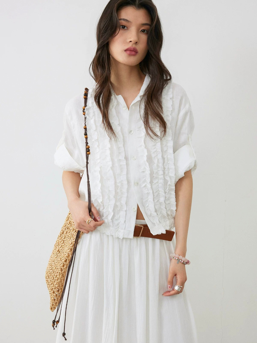 Frill Linen Sheer Blouse