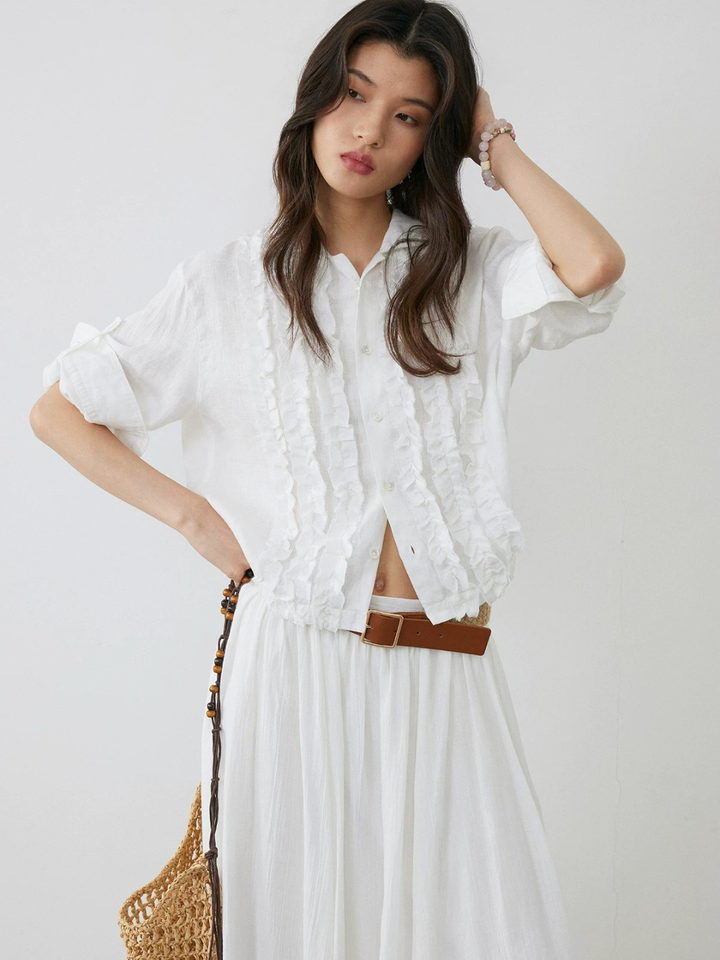 Frill Linen Sheer Blouse