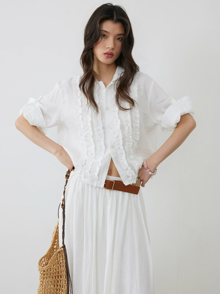 Frill Linen Sheer Blouse