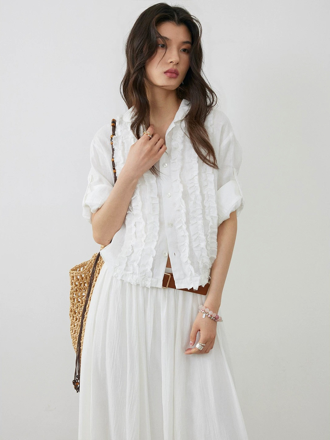 Frill Linen Sheer Blouse