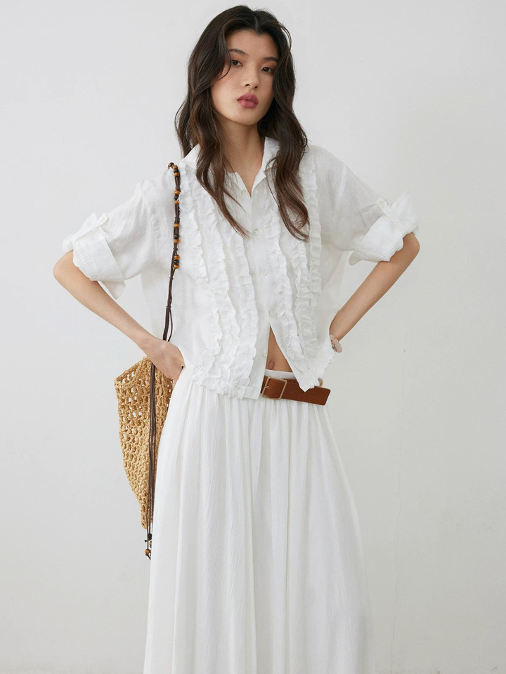 Frill Linen Sheer Blouse