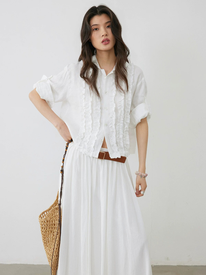 Frill Linen Sheer Blouse