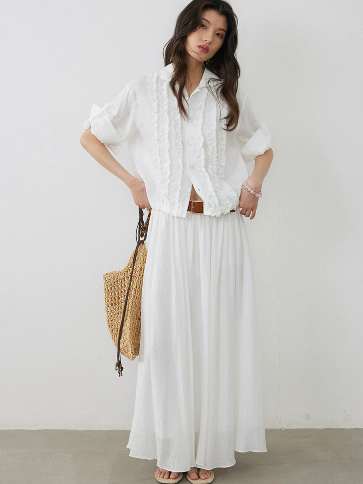 Frill Linen Sheer Blouse