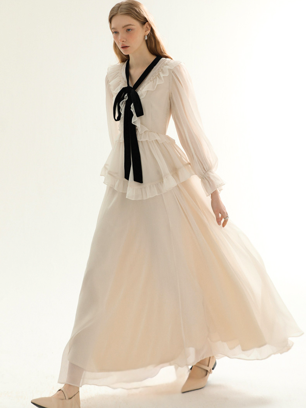 Noir Ribbon Frill Dress