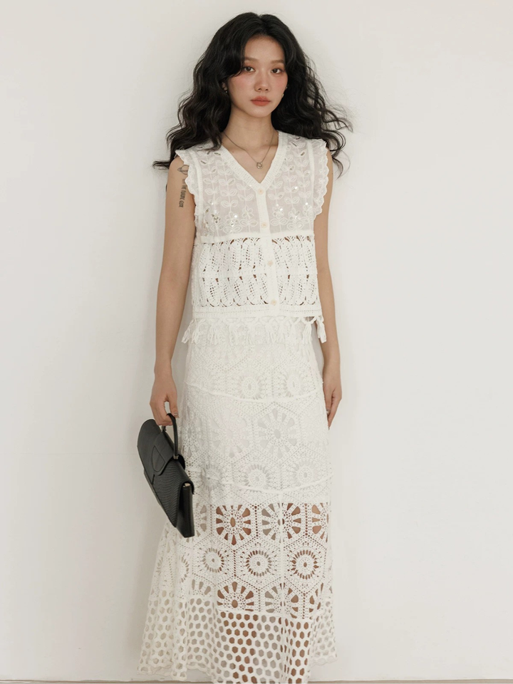 〈Pre order〉Sequin Crochet Lace Top