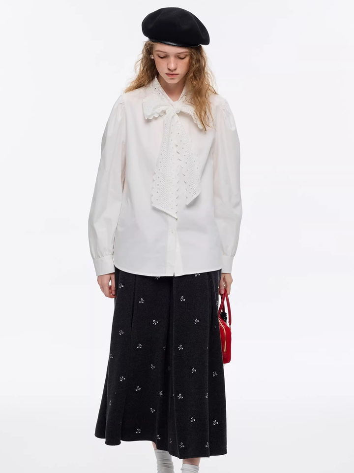 Lace Ribbon Tie Blouse