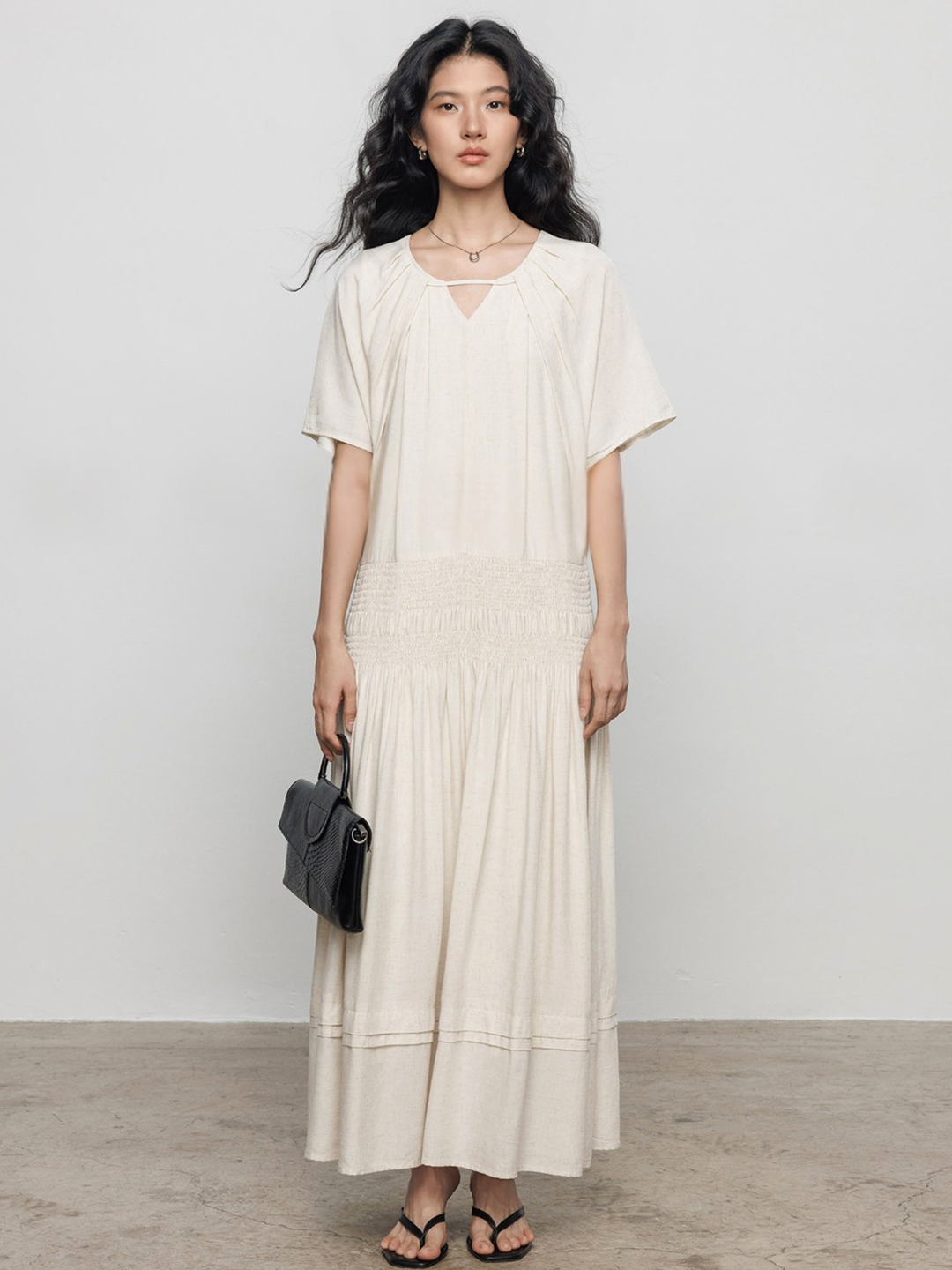 Keyhole Shirring Maxi Dress